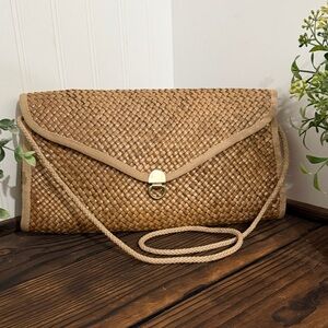 Vintage Palazzio Tan Woven Envelope Clutch Bag Made in Italy